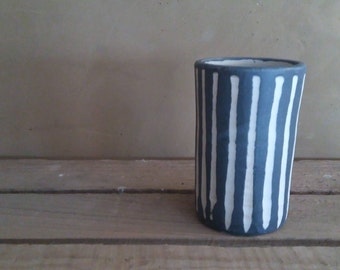 Small ceramic vase, ceramic bud vase, ceramic planter, white and blue