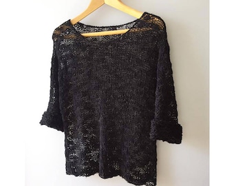 Summer Sale 50% OFF Knit Summer sweater Cotton knit sweater Black cotton sweater Loose cotton sweater Knit crop sweater summer sweater