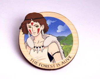 Princess Mononoke wooden brooch - Miyazaki, studio Ghibli, forest, wolf, San, Japan, japanese, geek, cute, kawaii, original, lasercut