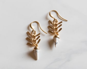 Howlite Fishbone Earrings // 16k Gold Filled Earrings // Fishbone Earrings