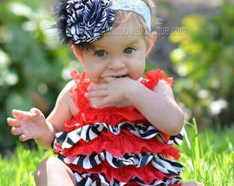 Red Black Satin and Lace Romper,Baby Girl Ruffled Birthday Outfit,Baby Gift Red Black,Baby Romper Outfit,Red and Black Birthday Baby Girls