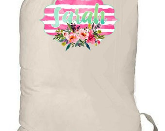 Laundry Bag, Personalized totebag, monogrammed bag, college laundry bag, grad gift, graduation present, teen camp bag, watercolor totebag