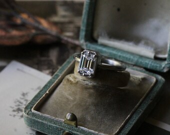 Moissanite Engagement Ring, Art Deco Engagement Ring, Solitaire Emerald Cut Ring, 14k Gold Ring, Diamond Alternative Engagement Ring.