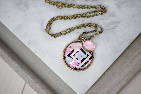 FREE SHIPPING - Pastel Flamingo Large Bronze 30mm pendant - Gorgeous Gift for Women
