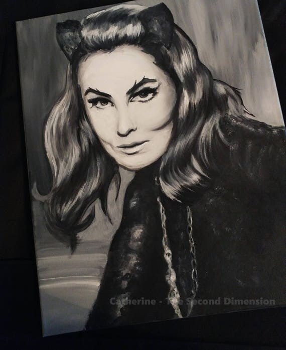 Catwoman Julie Newmar Portrait Art Painting Acrylics on