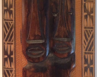Vintage Decorative Wooden Tiki Plaques Set of Two