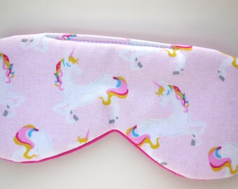 Unicorn Sleep Mask, Girl Blindfold, Cute Eye Shade, Pale Pink Silver Glitter, Toddler Eyeshade, Child Eye Cover, Fleece Cotton Flannel Satin