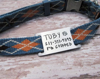 Silent Dog Tag - Quiet Pet ID Tag - Slide On Collar - I'm Chipped - Microchipped - Phone Number