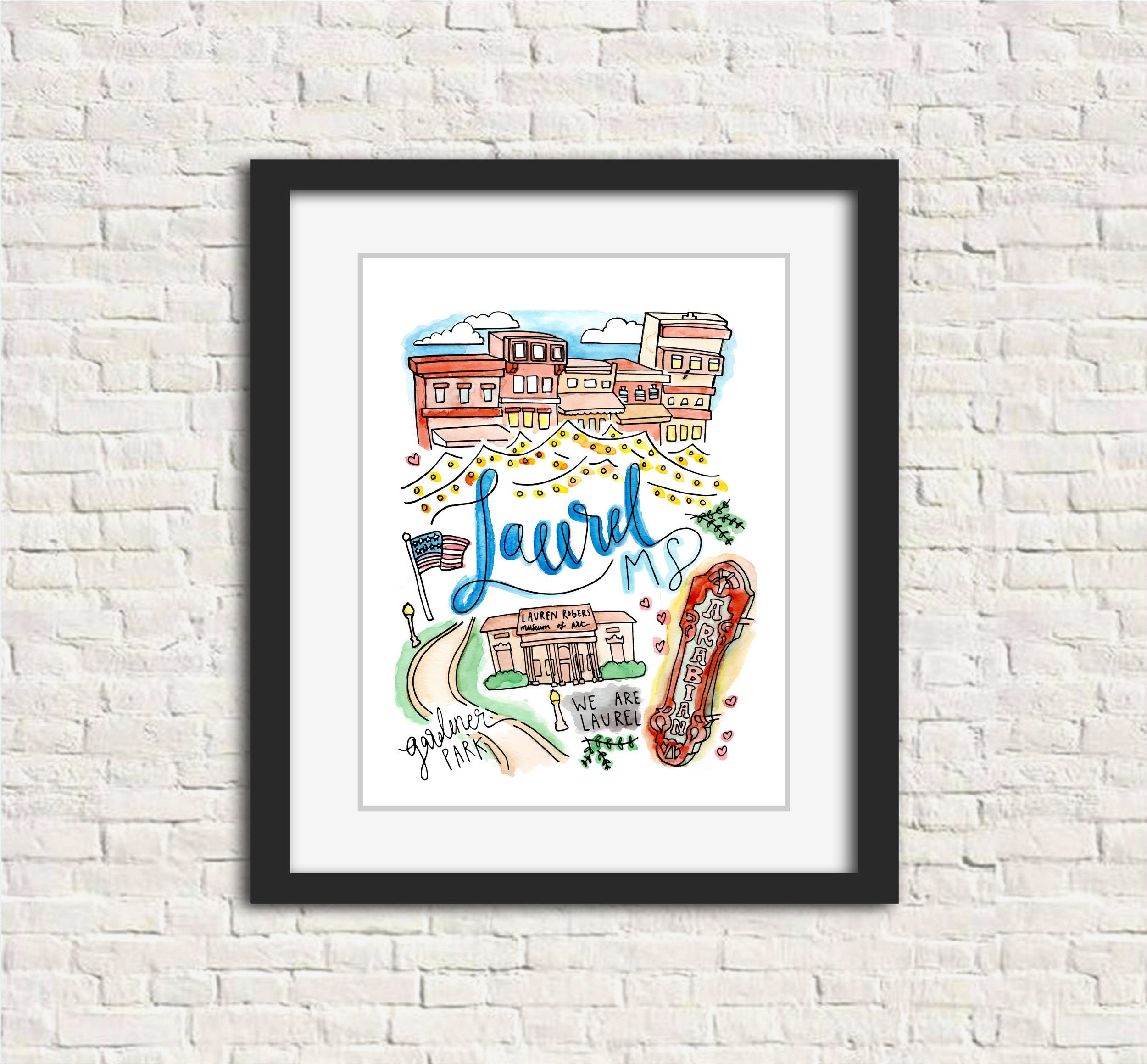 Laurel Mississippi Art Print 8x10 Gift Wall Art Handlettered