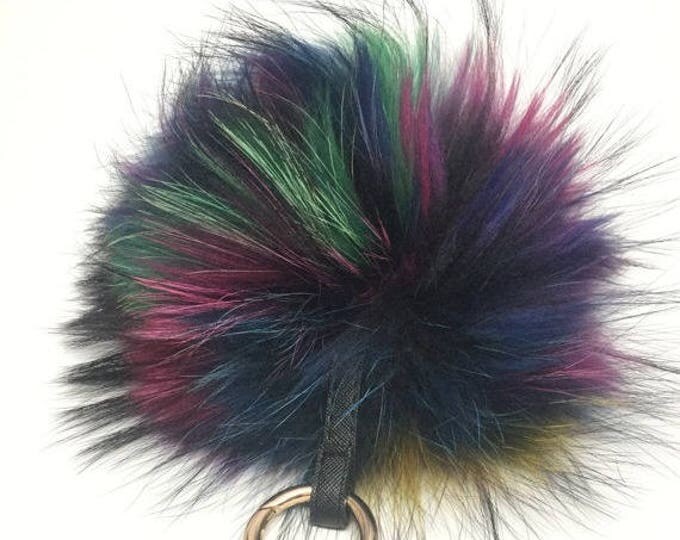 NEW Tropical Swirl™ Multi Color Raccoon Fur Pom Pom bag charm 7 inch pom pom FALL KING