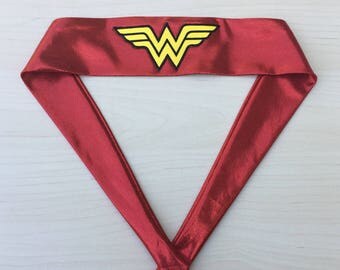 Sale! Wonder Woman Headband, Wicks away sweat, gift for her, Tie-Back Style, Red, Sewn on Logo