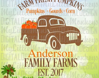 Antique Truck SVG, Truck with Pumpkins SVG, Farm Fresh Pumpkins, Fall svg, Halloween, Commercial Use SVG, Cut File, Clipart, dxf, eps, png