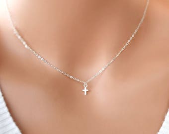 Very Tiny Sterling Silver Cross necklace, delicate cross jewelry, everyday wear, small and shiny cross , mothers day gift for her mom sister