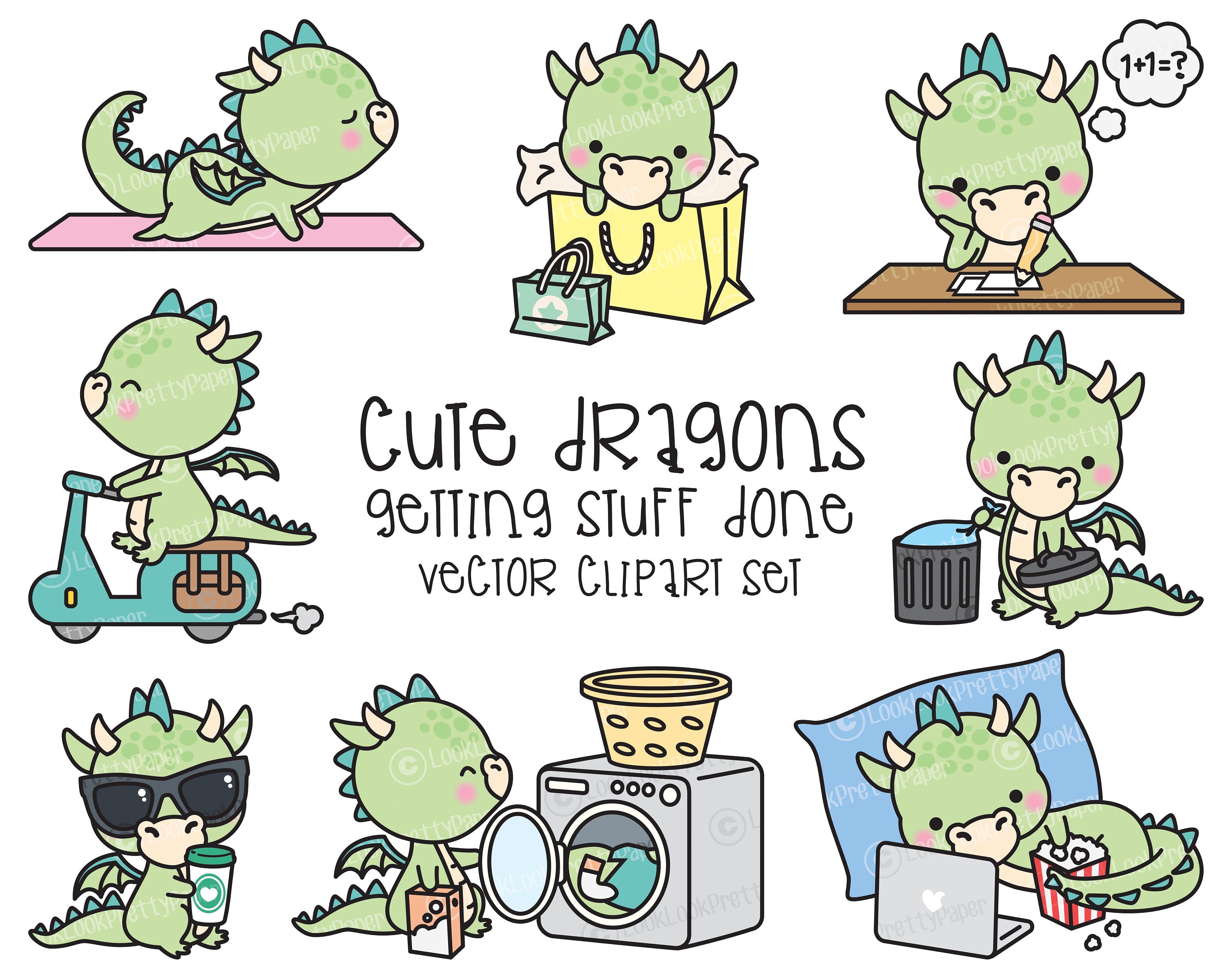 Premium Vector Clipart Kawaii Dragon Cute Dragons Planning