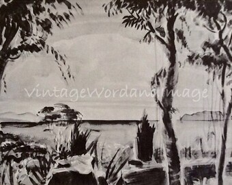 1943 WWII Guadalcanal Beach Art Print Cape Esperance Savo Solomon Islands Marine USMC Military Combat Vintage Lithograph Home Office Decor