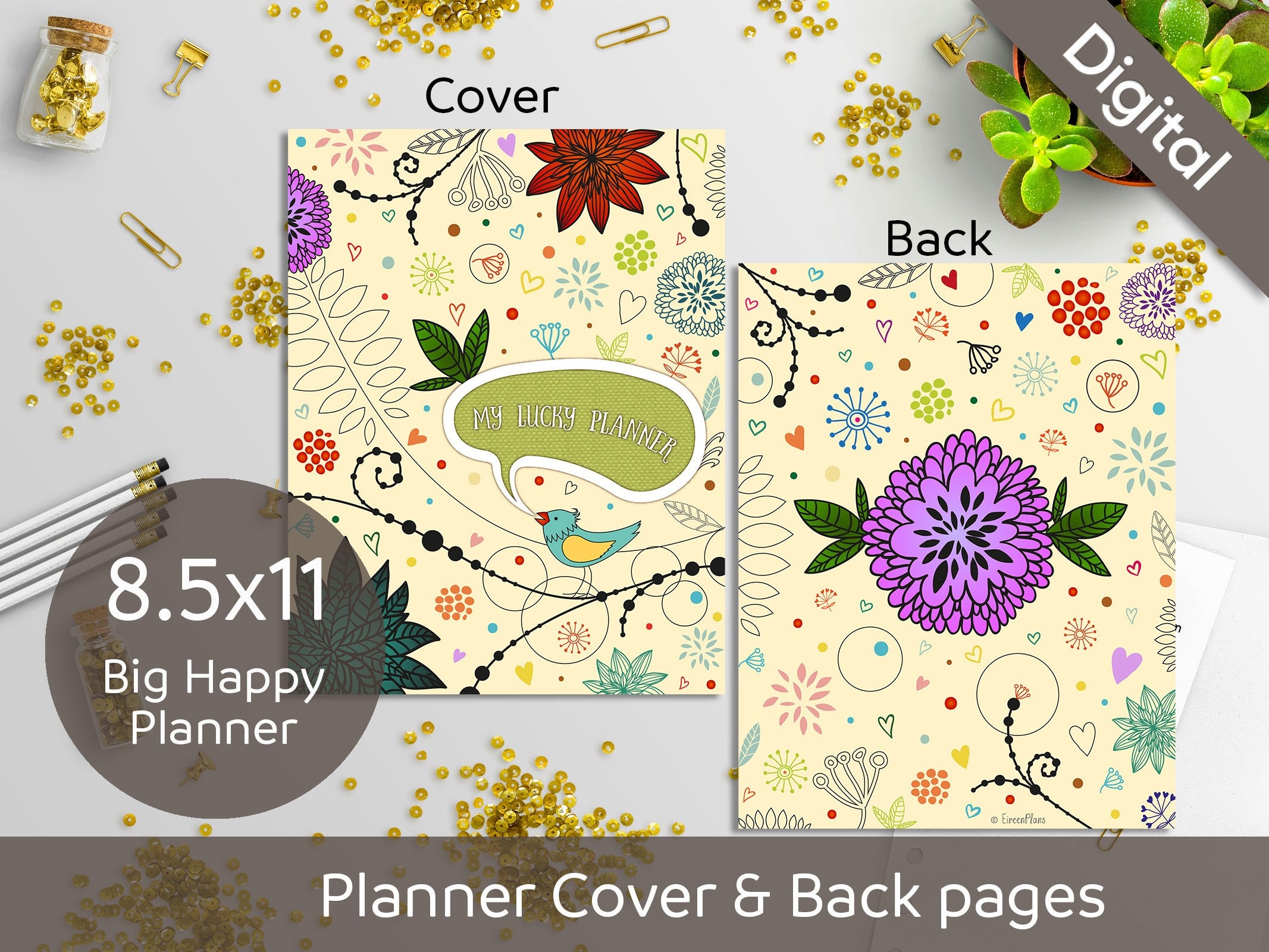 8 5x11 Planner Cover Printable Front And Back Pages 8 5x11