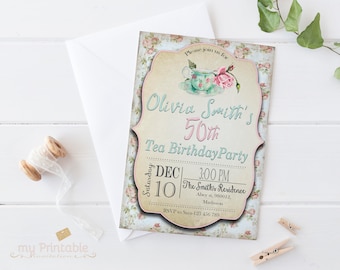 Tea Party Birthday Invitation / Printable, for Adult