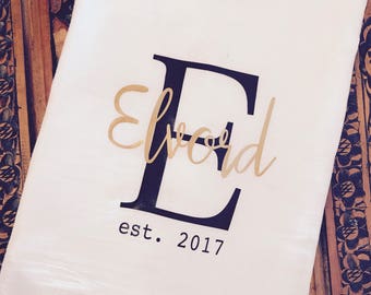 Monogrammed Farmhouse Flour Sack Tea Towel Personalized Kitchen Wedding Gift Anniversary Monogrammed Farmhouse Flour Sack Tea Towel Personalized Kitchen Wedding Gift Anniversary
