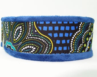 Colorful Blue Mandala Martingale, Chenille Lined Dog Collar, Chenille Martingale, Whippet Collar, Greyhound Collar, Limited Slip Collar