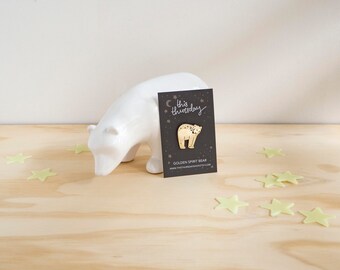 Golden Spirit Bear Enamel Pin Badge // Celestial Gold Enamel Pin // Cute Star Bear Lapel Pin