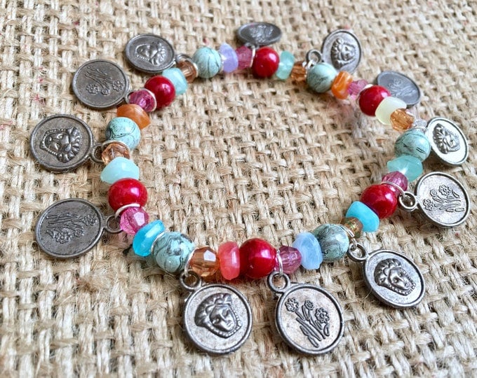 Boho Coin Bracelet, Boho Beaded Bracelet, Coin Charm Bracelet, Free Spirit Bracele, Apollo Coin Bracelet, Bohemian Bracelet, Stacking