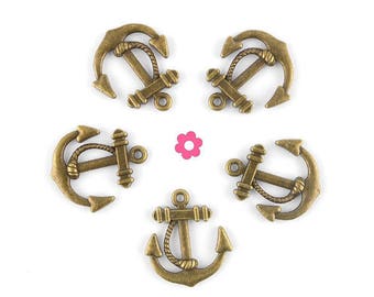 x5 Breloque connecteur ancre marine bronze 23x20mm (157D)