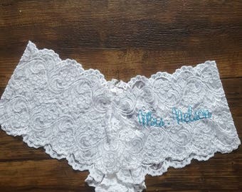 something blue lace wedding panties, bride to be, i do, mrs, monogrammed lace lingirie
