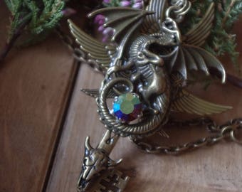 Magic Key, fantasy key, Winged key, Winged pendant, Large Key, Fantasy jewelry, Necklace Key, Pedant key, Dragon key, dragon,Fantasy pendant