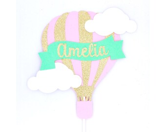 Hot Air Balloon Cake Topper, Custom Hot Air Balloon Cake Topper, Gold And Pink Cake Topper, Hot Air Balloon Party, Up Up And Away Topper
