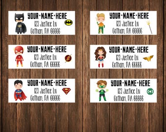 Justice League Address Labels, Superhero Labels, Superhero Birthday Labels