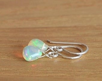 Natural Opal Earrings, Genuine Ethiopian Opal Jewelry, October Birthstone, Leverback Gemstone Earrings, 14K Rose Gold Filled Sterling Silver