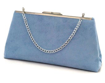 Blue Suede Handbag ~ Light Blue Purse ~ Blue Suede Evening Handbag