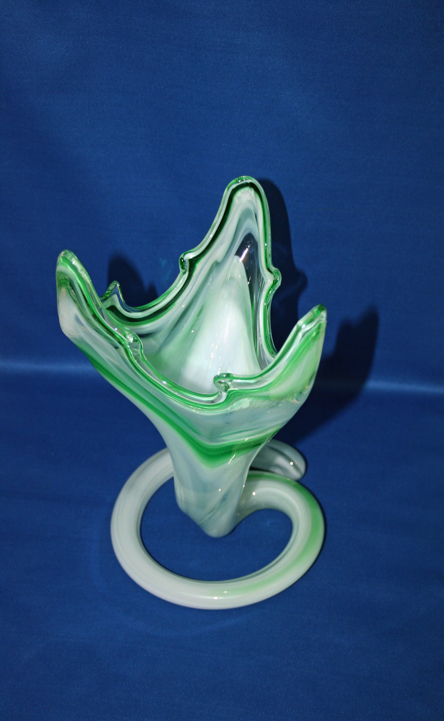 Vintage Murano Art Glass Vase Free Form Variegated Green and