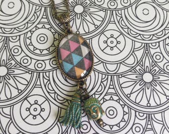 Pendant / Necklace Bronze "Zania" : Buddha head and his Buddhist feather duster - Ethnic,Zen,Bohemian,Boho style, Gift