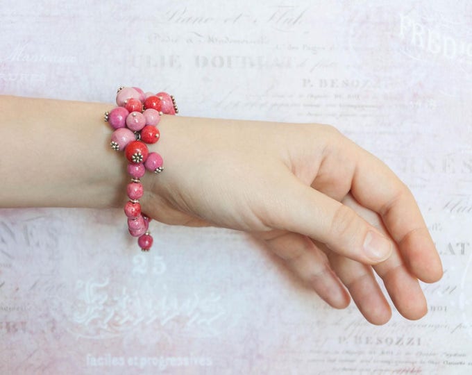 50% OFF SALE Pink bead bracelet, Romantic gift for girlfriend, Fuchsia jewelry, Birthday gift for girlfriend, Fuschia jewelry