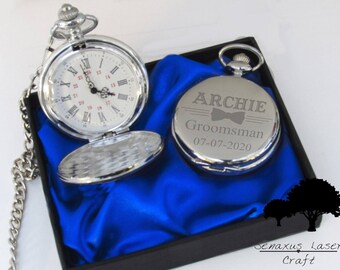 Personalised wedding gift Silver Pocket Watch groom/bride party favours SPW7