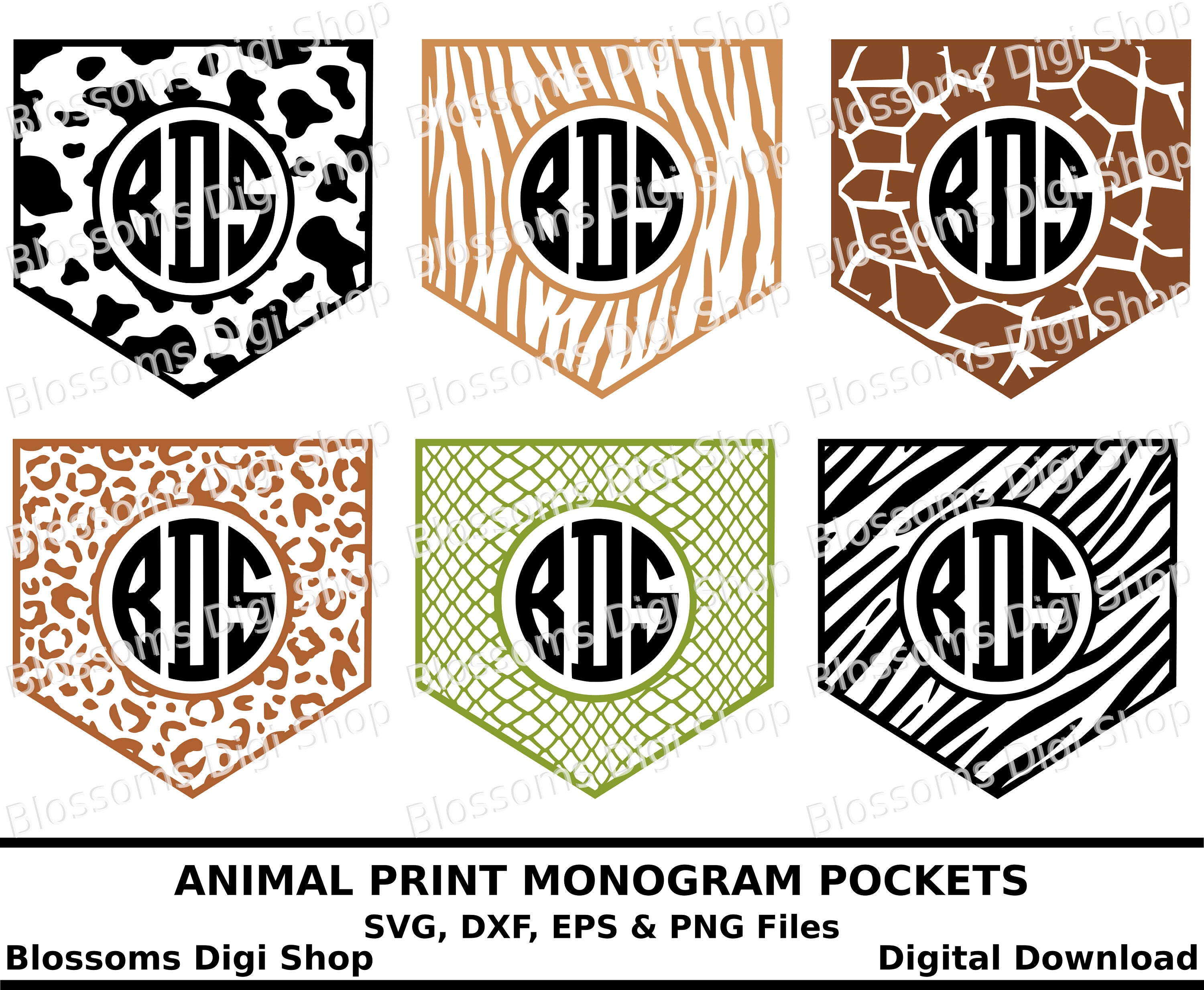 Download Animal print monogram pocket svg files digital download