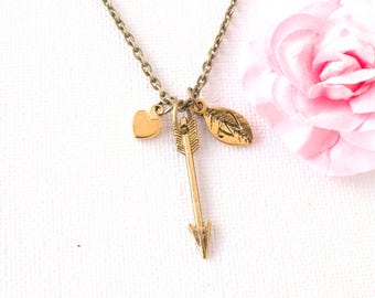 bronze arrow necklace, personalized arrow necklace, arrow jewellery, archer necklace, wanderlust gift, boho necklace, travelling gift