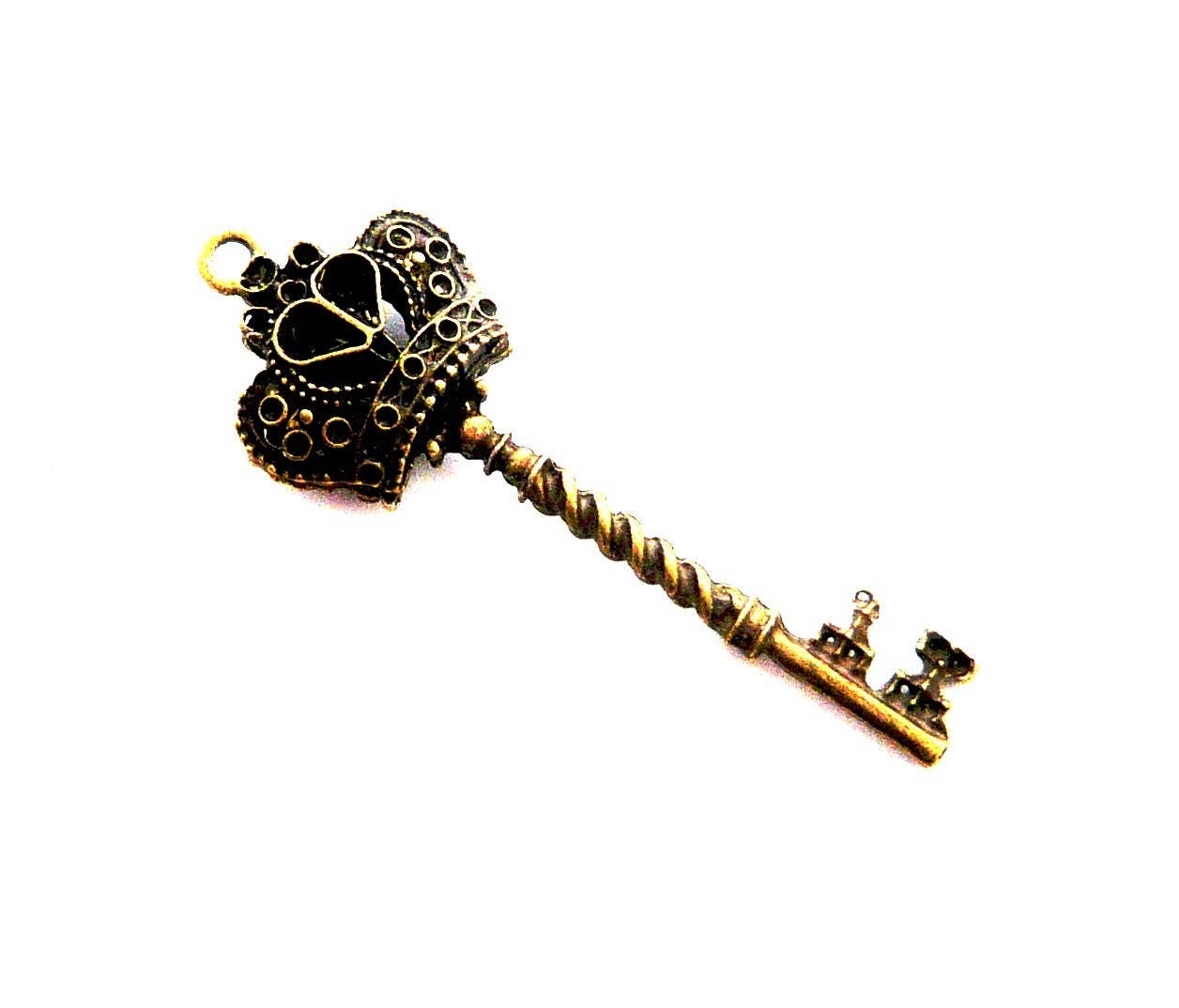 large vintage Royal Crown key charm pendant bronze 60mm from