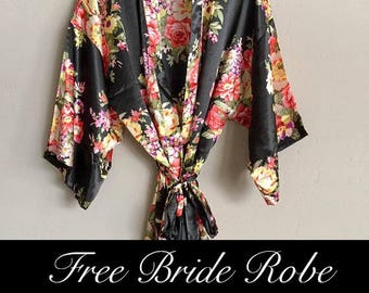 Floral Bridesmaid Robes- Satin Kimono Floral Robes for Bridesmaids in 10 colors