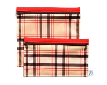 Sacs à sandwich et collation réutilisables - Plaid beige - Reusable bags - 1 snack bag 1 sandwich bag