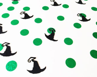 Halloween Confetti, Black Witches Hat and Green Circle Table Decor, Wizard Party Decoration, Spooky Table, Table Scatter, Harry Potter Theme