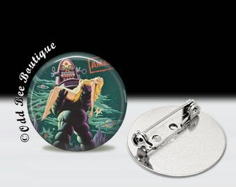 Forbidden Planet Pin - Robby the Robot Brooch - Damsel in Distress Button - Classic Movie Monsters Accessory Gift - Robot, Futuristic Pin
