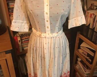 Mid-1950's Rockabilly Perfect L'Aiglon Embroidered Dot Shirtwaist Dress