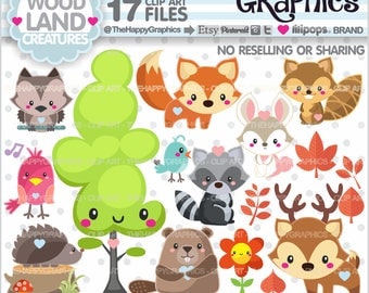 80%OFF - Woodland Clipart, Woodland Graphic, COMMERCIAL USE, Forest Animal Clipart, Fox Clipart, Fox Graphic, Woodland Creatures