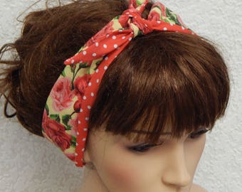 Reversible Self Tie Headband, Tie Up Head Scarf, Retro Headband, Pin Up Hair Scarf, 50's Head Wrap, Women's Summer Hair Scarf
