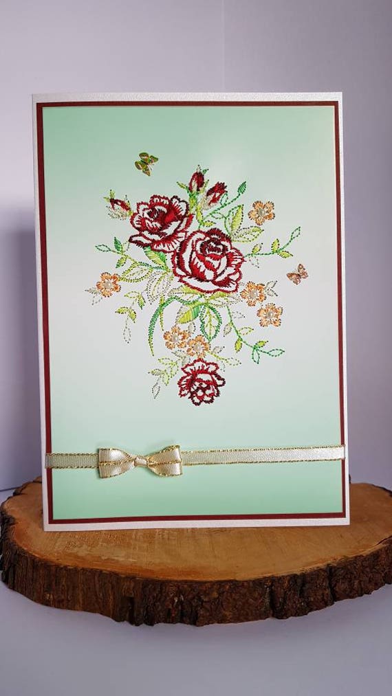 Embroidered Cards. Red Roses for Her. Unique Wedding