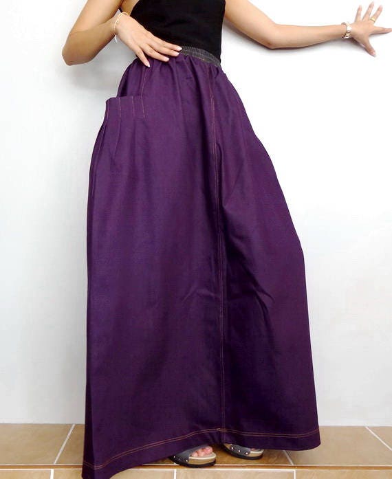Womens Long Skirt JeansComfortable Unique Pleated Purple