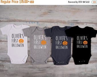 LATE SHIP SALE My First Halloween Personalized Baby Boy Outfit, My First Halloween Pumpkin Bodysuit, Halloween Baby Shower, Baby Halloween C