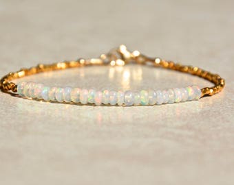 Opal Bracelet, October Birthstone Bracelet, Opal Jewelry, Gold Vermiel, Beaded Bracelet, Gemstone Bracelet, Ethiopian Opal, Gift for Her